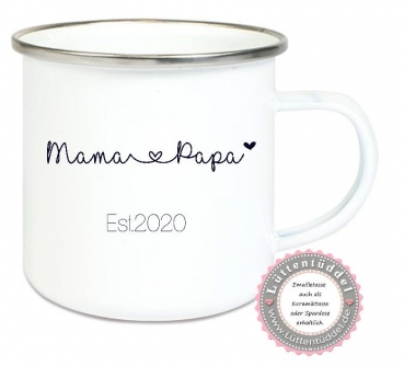 ♥ Becher Tasse Emaillebecher personalisiert MaMa PaPa, Einschulung KITA Dankeschön, Muttertag, Vatertag Abschied, Jubiläum, Geschenk, von Lüttentüddel